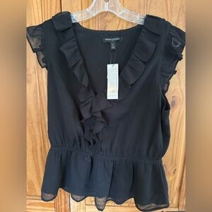 Banana Republic Black Ruffled V-Neck Peplum Top
